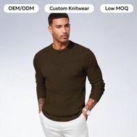 Pull pour homme en tricot gaufré personnalisé OEM ODM, col rond, manches longues, 100 % polyester anti-boulochage
