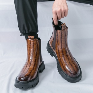 Bottes Chelsea montantes cylindriques à plateforme pour hommes, nouvelle collection automne-hiver 2025, grande taille, motif écossais en PU, semelle extérieure en caoutchouc - Product Image 5