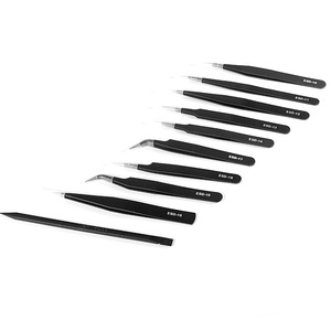 Tweezers Set B ESD Black Tweezers Straight Bent Round Tips Electronic Repair <b>Tool</b> Industrial Grade - Product Image 3