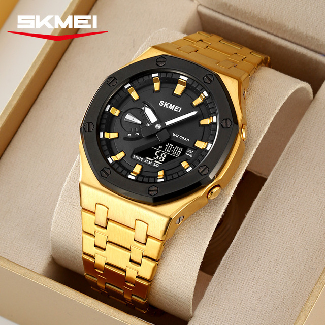 Multi Function Simple Watch OEM/ODM Custom Logo Rose Gold Stainless Steel Dual Movement Chronograph Waterproof Cross-Border