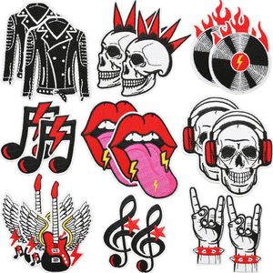 Parches de fieltro termoadhesivos bordados estilo Punk Rock con diseños de Calavera, Guitarra, Llama, Disco, Mano, Labios, grandes, para DIY en Chaquetas Vaqueras, Mochilas y Sombreros - Product Image 5