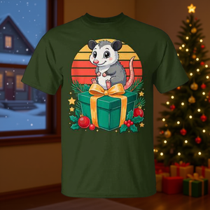 T-shirt natalizia retrò con opossum, unisex, girocollo, manica corta, stampa digitale, regalo di Natale, design animale - Product Image 3
