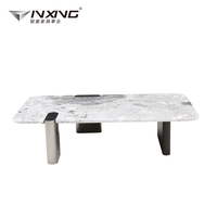 Table basse rectangulaire moderne et durable au prix d'usine avec plateau en marbre naturel et pieds en acier pour le salon