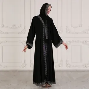 Islamische Kleidung 2-teilig Kaftan Kaftan Dubai Glitzer Pailletten Abaya-Kleid-Set hochwertiges Stein-Luxus-Abaya-Kleid mit Hijab