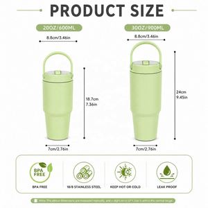 Gobelet isotherme portable en acier inoxydable avec poignée, anti-fuite, avec paille rabattable, personnalisable avec logo, 20oz 30oz - Product Image 3