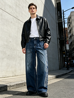 Fabricant OEM de jeans en denim, broderie personnalisée, coupe baggy à jambe large, taille à cordon, streetwear unisexe, denim délavé à la pierre