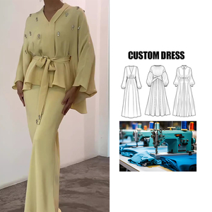 Personnalisation de la marque élégante femmes Abaya robe costume dubaï moyen-orient à lacets taille conception Style décontracté Satin robe costume - Product Image 1