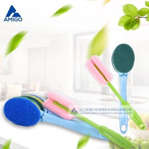 Brosse de nettoyage de cuisine Amigo avec tête en éponge et boucle de suspension pour casseroles, poêles, bols, manche bleu-vert - Product Image 1
