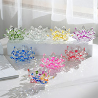 HBL Vente en gros de figurines de fleurs de lotus en verre de cristal Artisanat Ornements Bougeoir en verre en forme de fleur en cristal
