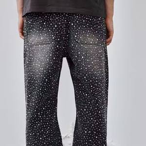 Pantaloni Vintage in Denim a gamba larga con strass lucido per uomo <span class=keywords><strong>abbigliamento</strong></span> <span class=keywords><strong>Streetwear</strong></span> con coulisse lungo per produttore - Product Image 6