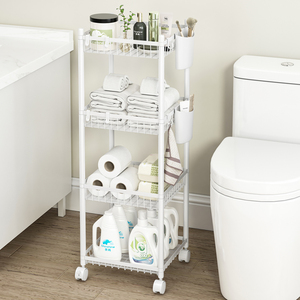 חדר אמבטיה מרובי שכבה עם גלגלים קומה סוג מתכת בעל גלגלים & מתלה עבור מוצרי רחצה לארגן קל להרכיב מתלה - Product Image 1