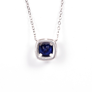 Thanh Lịch 925 Sterling Bạc Vòng Cổ 18K Vàng Trắng Mạ Màu Xanh Sapphire Phòng Thí Nghiệm Grown Đá Quý Dây Chuyền Cho Các Cô Gái - Product Image 4