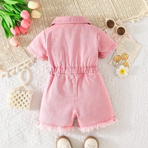 Annshine Fashion 2026 <span class=keywords><strong>Tuta</strong></span> in denim da ragazza a maniche corte con risvolto, vita regolabile e pantaloni cargo decorati con perle e fiori - Product Image 6