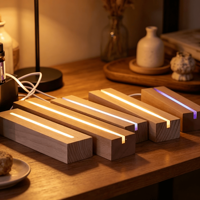 Socle d'affichage rectangulaire, socle d'affichage rectangulaire avec lumières LED de couleur chaude, socle éclairé en bois pour socle en bois de hêtre acrylique