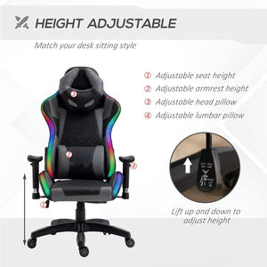 Chaise de joueur élégante avec ventilateur de poche, oreiller d'appui-tête en demi-lune, <span class=keywords><strong>coussin</strong></span> <span class=keywords><strong>lombaire</strong></span>, chaise de course Silla Gamers Con Luz - Product Image 2