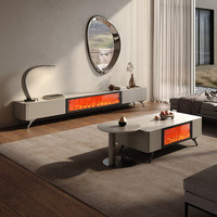 Meuble TV et Table Basse Movvon TSF981 en Pierre, Style Luxe Moderne, avec Effet Flamme 3D, pour Salon, Petit Meuble Décoratif pour la Maison