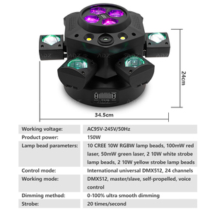 Luz Móvil <span class=keywords><strong>de</strong></span> Cabeza ADZ <span class=keywords><strong>de</strong></span> 6 Brazos con Ojos <span class=keywords><strong>de</strong></span> Abeja RGBW 4 en 1, LED Beam, Láser Rojo y Verde para Música, Discoteca, Fiesta, <span class=keywords><strong>Club</strong></span> Nocturno, Iluminación <span class=keywords><strong>de</strong></span> Efectos - Product Image 5
