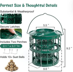 Mangeoire à boules <span class=keywords><strong>de</strong></span> suet double couche robuste JH-Mech pour oiseaux sauvages 360 °   Mangeoire à gâteau <span class=keywords><strong>de</strong></span> graisse pour oiseaux sauvages avec plateau <span class=keywords><strong>de</strong></span> drainage - Product Image 2