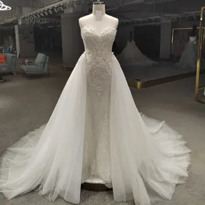 Vestido de noiva de renda sereia e luxo, vestido de noiva com destacável sobre saia, 2022