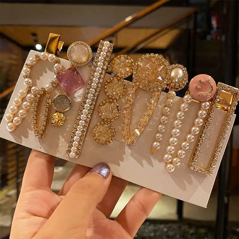 Semitree — lot de 8 Barrettes en métal et perles pour femme, pinces à cheveux, accessoires de coiffure, pour mariée, luxe, style nouveau coréen, cadeau