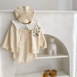 Setelan baju monyet katun bayi, pakaian musim semi rajut bayi baru lahir lengan panjang jaket Romper grosir - Product Image 2