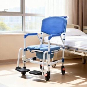 Silla de ruedas con asiento para el cuidado en el hogar, color azul real, plegable, con ruedas, para personas mayores y discapacitadas, equipo de seguridad para el baño - Product Image 1