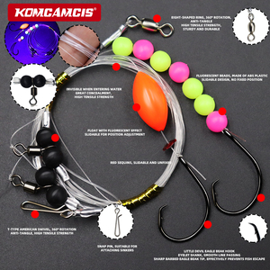 KOMCAMCIS NUEVO S-530 Little Devil, Aparejos de Pesca de Agua Salada, 2 Anzuelos de Pico de Águila 7/0 con Lentejuela Roja de Espuma y Cuentas Brillantes Coloridas - Product Image 3