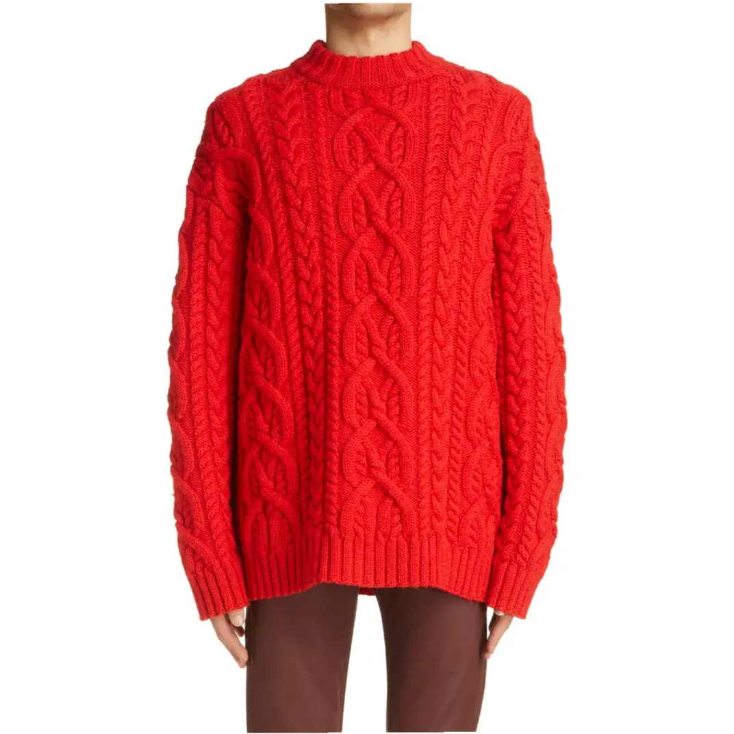 2022 winter high quality long sleeve stand collar Oversize Cable Stitch knitted unisex woolen sweater