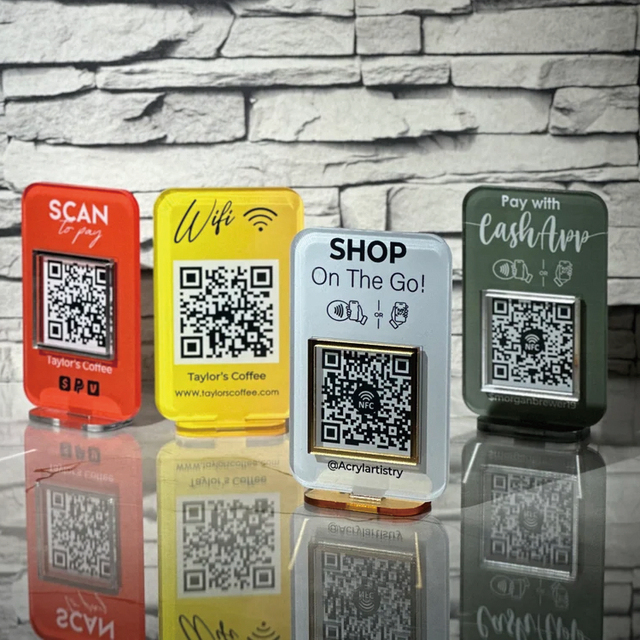 Bespoke Mini QR Code Sign Acrylic Tabletop Sign Stand for Business Social Media Lucite Table Tent Scan to Pay Payment Sign