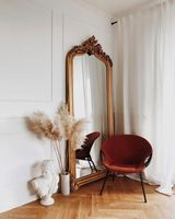Miroir sur pied de luxe personnalisé ODM, style européen français, avec cadre en PU, miroir corporel en résine, arche antique baroque pour chambre à coucher