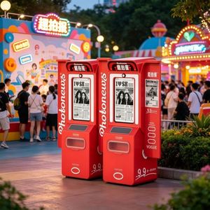 Machine Photobooth Vintage Rétro Style Journal, Mini Kiosque Photo Libre-Service, Impression Instantanée Automatique, Distributeur Automatique de Selfies - Product Image 1
