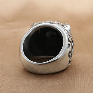 European American Style <b>Titanium</b> Steel Dragon Claw Stone <b>Ring</b> Silver Black Stone Retro Punk Men's Jewelry Party Wear - Product Image 2