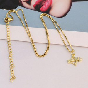 NZ1505 Mini pequeño 18K chapado en oro CZ Pave Cupido flecha arco encanto cadena collar flaco amante collar joyería - Product Image 5