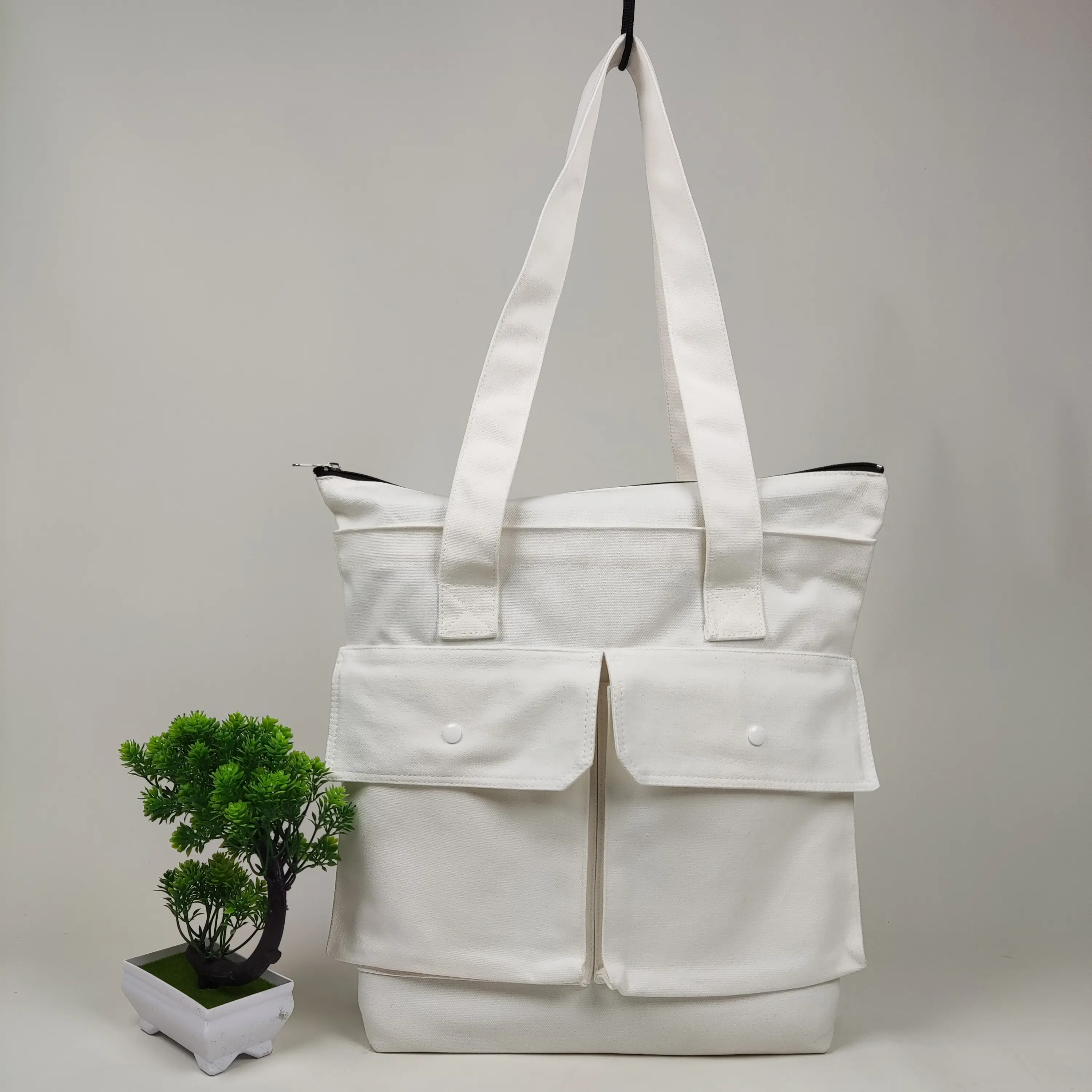 Canvas Tote Bag Rope Handle Tote Bag With Zipper Canvas Fabric Glamorous Eco Friendly Canvas Bag
