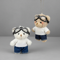 Porte-clés en peluche ours aviateur stylé avec lunettes de pilote, animal en peluche, accessoire de sac, cadeau mignon