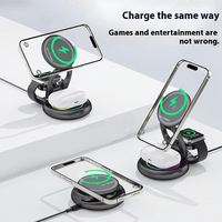 Station de charge magnétique sans fil 3 en 1 avec écouteur en métal pliable à charge rapide 15W pour iPhone 15 et Apple Watch