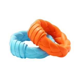Jouet à mâcher pour chien en forme d'anneau tressé bleu orange, grand modèle, jouet interactif d'entraînement pour animaux de compagnie - Product Image 1