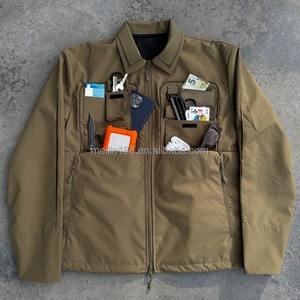 Clothing Custom Polyester Zipper Nylon Jackets <b>Black</b> Multi Pocket Cargo Coat Windproof Waterproof Nylon <b>Windbreaker</b> Jackets Men - Product Image 4