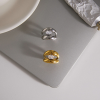 Cincin Oval Zirkonia Lapis Ganda J&D Jewelry, Lapisan Emas 18K, Baja Anti Karat, Tahan Air, Dapat Diatur, Perhiasan untuk Wanita