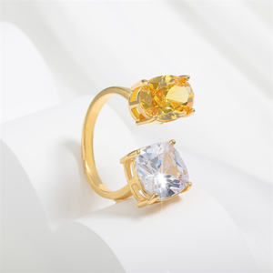 Bague RAKOL RP5434 en zircone cubique, vente chaude, avec ouverture réglable, anneaux jaunes pour filles - Product Image 1