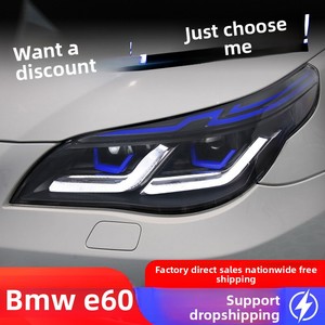 Nouvel ensemble de phares 12V pour BMW Série 5 E60 (2003-2010) version Thunder, avec feux de jour LED bleus modifiés et clignotants - Product Image 3