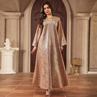 Robe longue musulmane de luxe multicolore à sequins brodés, col en V, manches longues, tenue modeste, Dubaï 2025