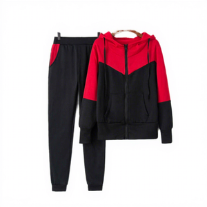 Conjunto Deportivo con Capucha para Hombre, Color Rojo y Negro, Sudadera con Cremallera de Manga Larga y Pantalones, Ropa Casual de Otoño - Product Image 1