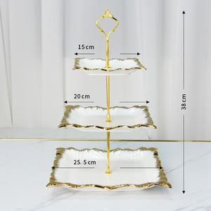 Restaurante moderno Plato de postre de lujo Platos de soporte de pastel de cerámica de boda de 3 niveles - Product Image 4