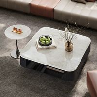 Table basse carrée moderne avec plateau en marbre et table d'appoint ronde assortie
