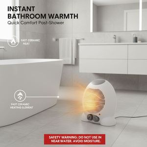 Calefactor Eléctrico de 2000W con Termostato Ajustable, de Escritorio, Protección Contra Sobrecalentamiento, Material Plástico, con Enchufe VDE, en Stock - Product Image 5