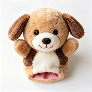 Marioneta de mano de peluche personalizada de cachorro con orejas flexibles, suave, de dos tonos, marrón tostado, para niños, para contar historias e interactuar. - Product Image 3