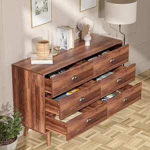 <span class=keywords><strong>OUHAN</strong></span> Commode moderne à 6 tiroirs avec poignées en métal Miroir tournant en bois MDF pour la maison, l'appartement ou la chambre d'hôpital - Product Image 4