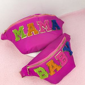 Sac banane couleur bonbon avec patchs en chenille en nylon à motif personnalisé pour la taille Sac banane assorti pour maman et bébé Sac banane Trèfle Stoney - Product Image 3