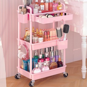 <span class=keywords><strong>Carrito</strong></span> <span class=keywords><strong>Organizador</strong></span> de Maquillaje con Ruedas y Cajón Extraíble, Exhibidor de Cosméticos de 3/4 Niveles, <span class=keywords><strong>Carrito</strong></span> de Almacenamiento Estable para Cuidado de la Piel, para Tocador - Product Image 1